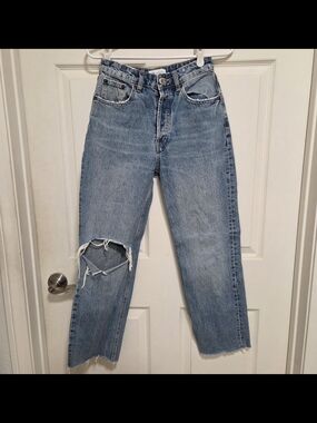 Zara Light Blue Distressed Waist Jeans